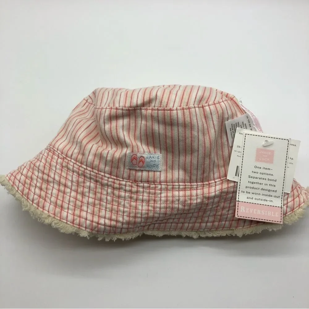 Janie & Jack Reversible Hat Baby Girl 12-24‎ Mos 100% Linen NWT